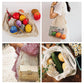 5 Pack Reusable Cotton Mesh Grocery bags with long handle shopping net bags vegetable bags string bag produce for groceries net shopping bags string grocery bag knit tote bags Portable Washable Organizer